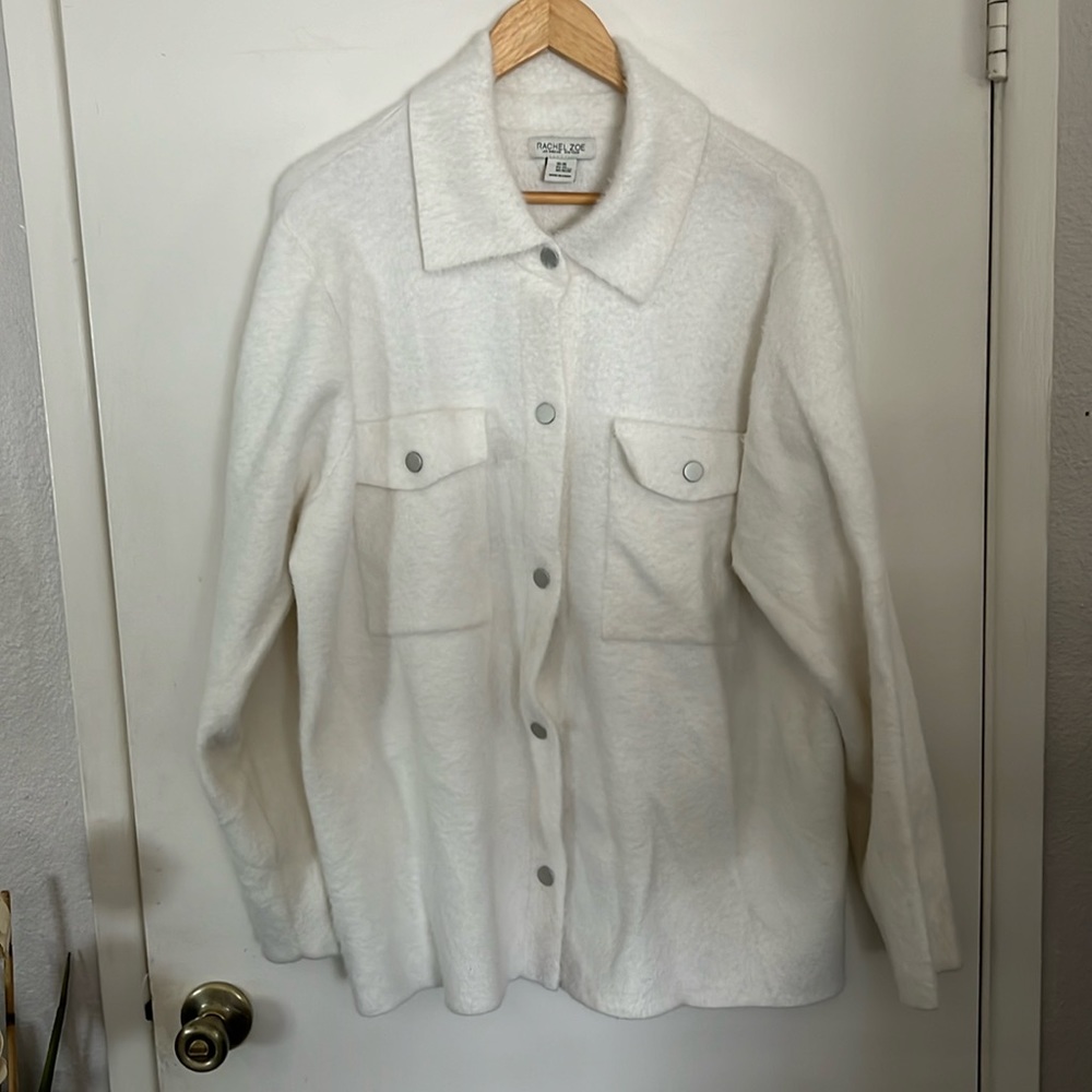 Rachel Zoe White Fuzzy Snap Jacket sz3x